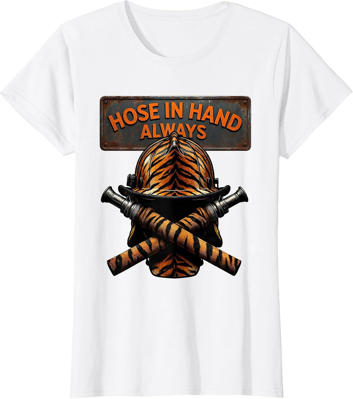 Hose In Hand Always Firefighter Design T-Shirt - White