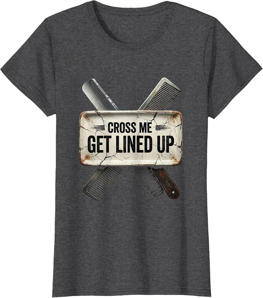 Women's Cross Me, Get Lined Up Funny Barber Bald Men Gift T-Shirt - Dark Heather Grey