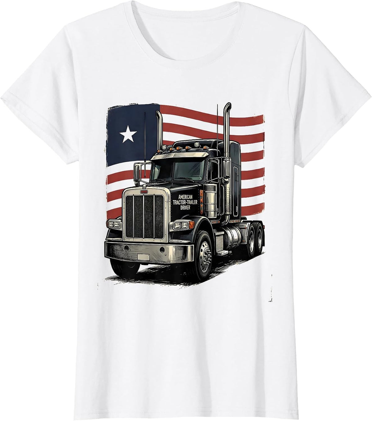 Women's American Tractor-Trailer Driver Patriotic Semi-Truck Driver T-Shirt - White