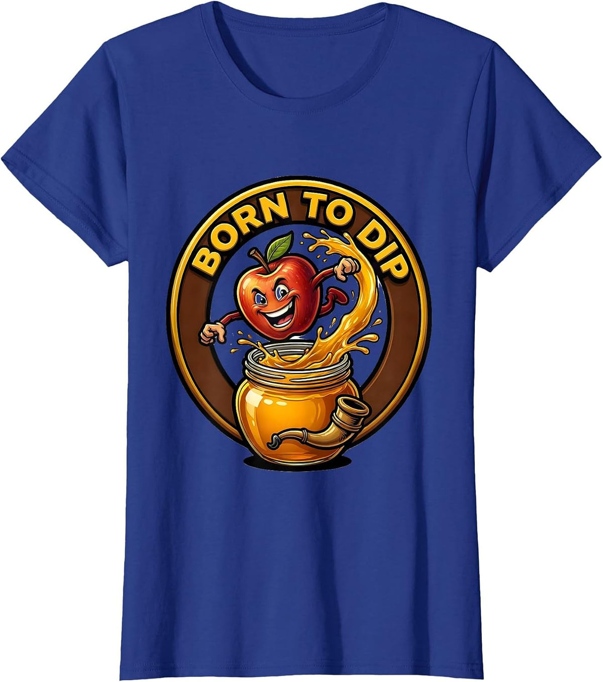 Women's Born To Dip Funny Rosh Hashanah Jewish New Year Apple Honey T-Shirt - Royal Blue