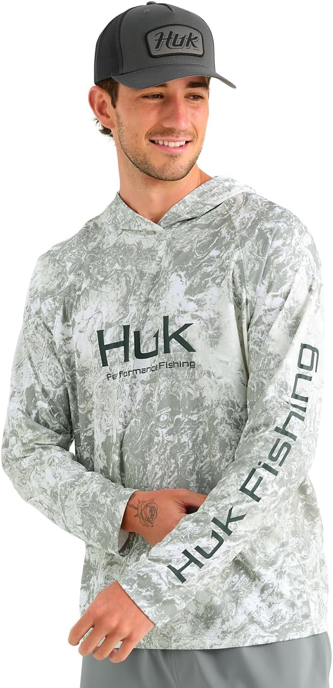 HUK Men's Pursuit Pattern Crew Long Sleeve, Performance Shirt - Seagrass