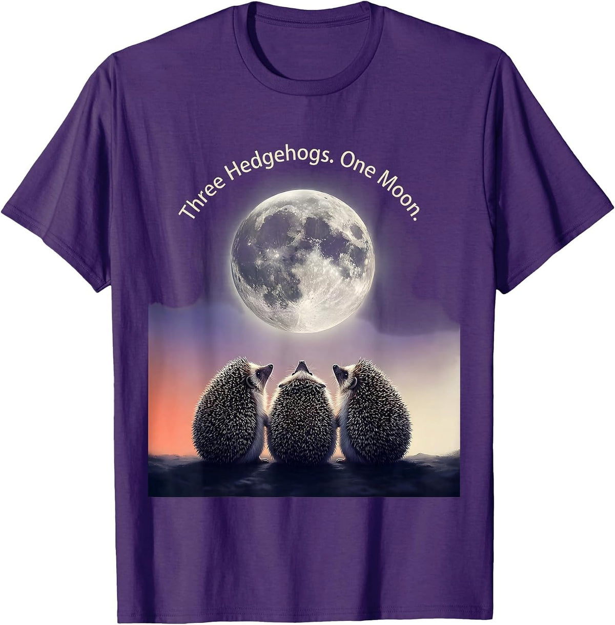 Men's Three Hedgehogs One Moon Funny Hedgehog Meme Pet Lover Humor T-Shirt - Purple