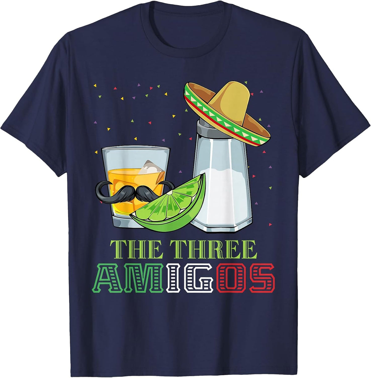 Three Amigos Cinco De Mayo Mexican Mexico Tequila Lime Salt T-Shirt - Navy Blue