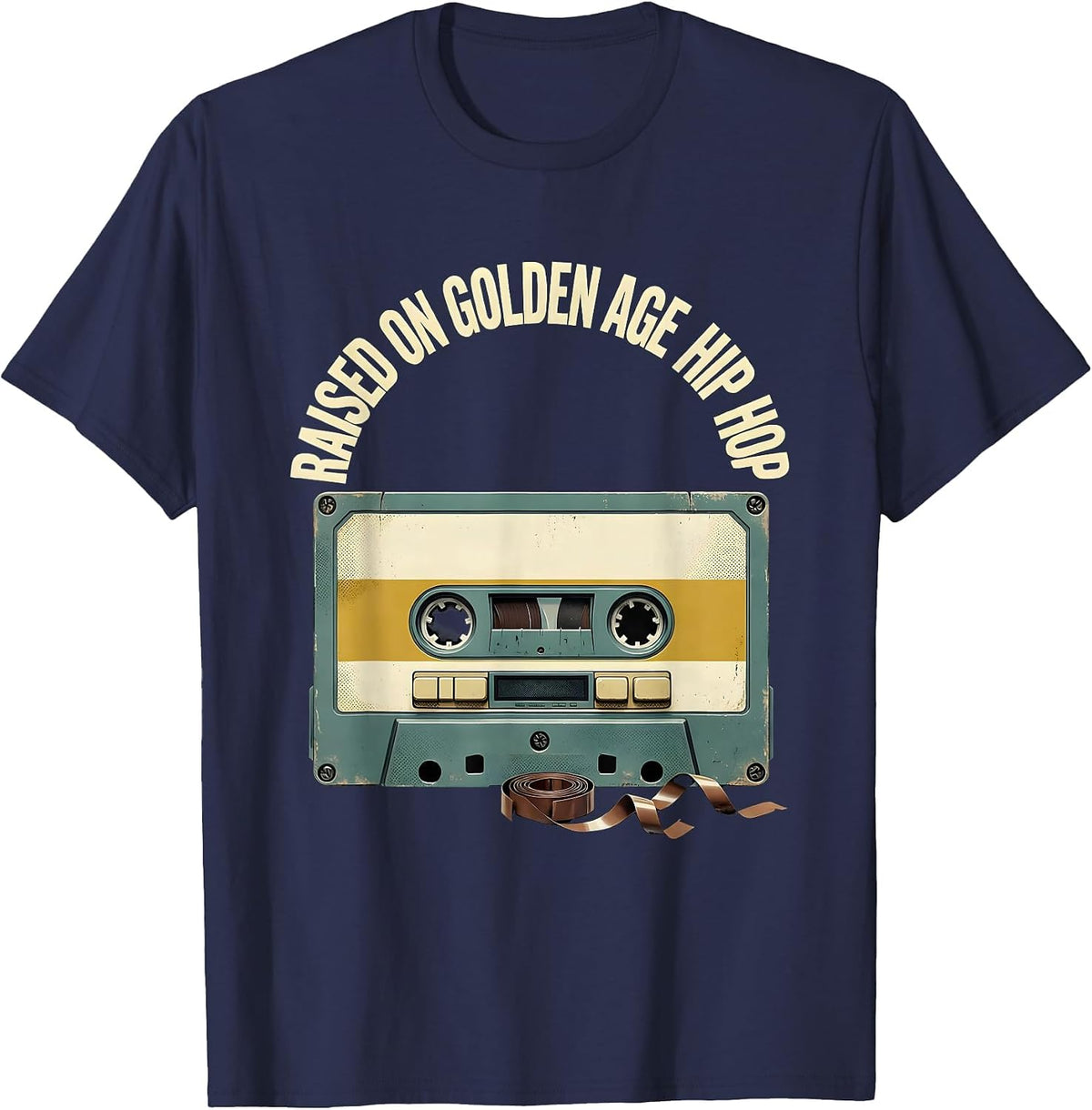 Men's Raised On Golden Age Hip Hop Retro Streetwear Nostalgia T-Shirt - Navy Blue