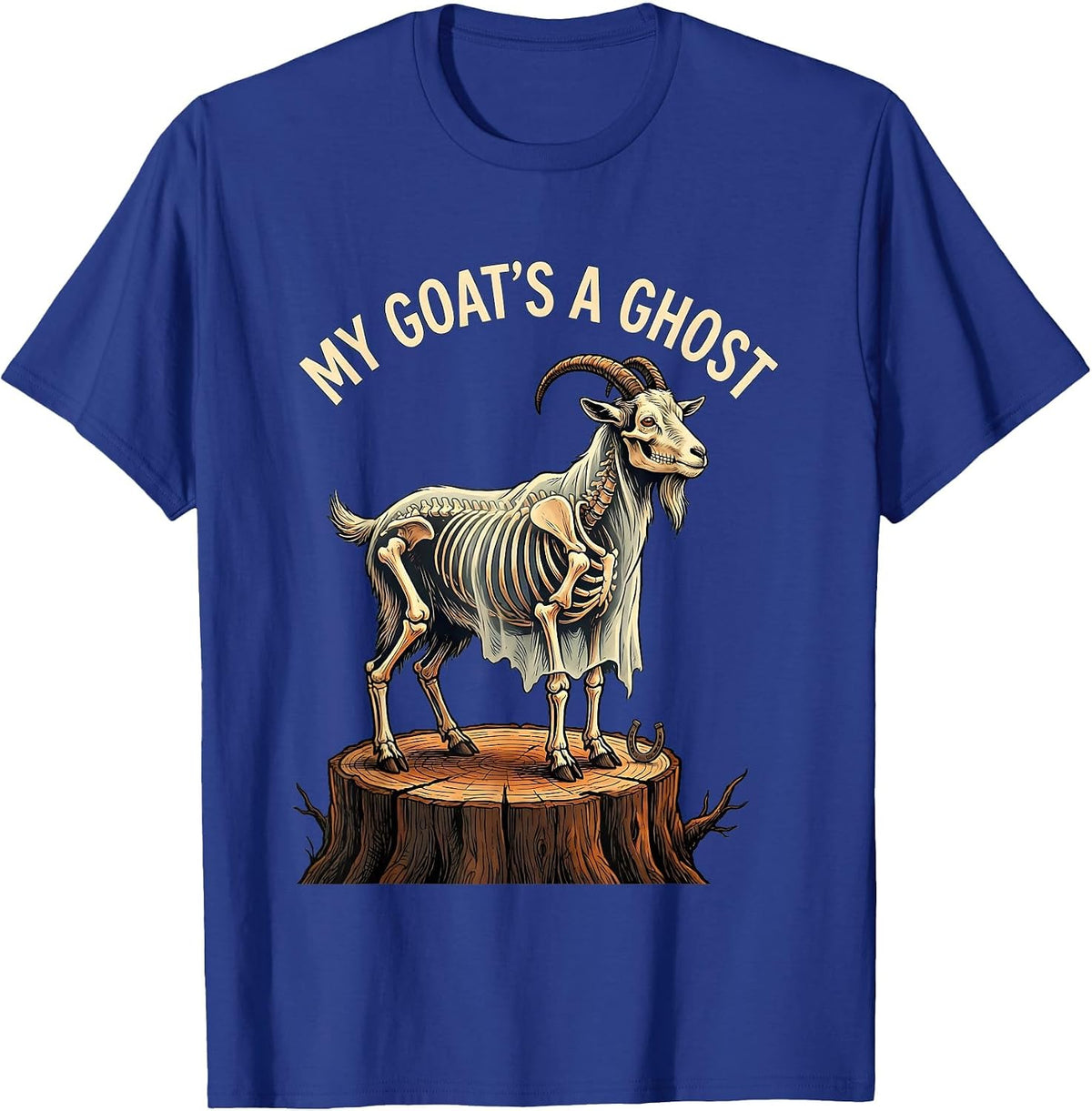 My Goat's a Ghost Funny Halloween Western Skeleton Goat T-Shirt - Royal Blue