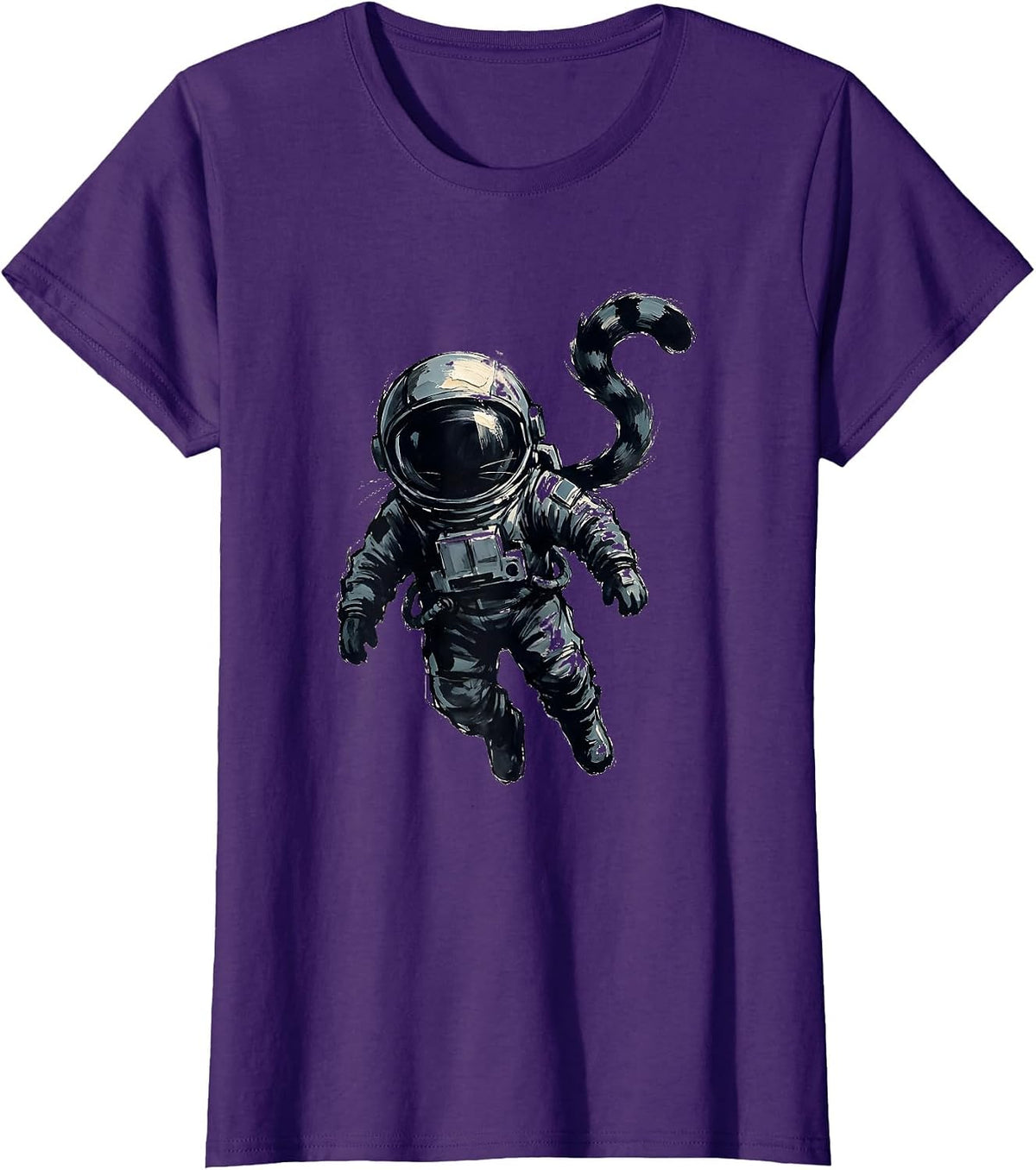 Women's Cat Astronaut Floating in Deep Space Graphic T-Shirt - Purple