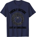 Prickly Outside Soft At Christmas Cute Hedgehog Animal Lover T-Shirt - Navy Blue