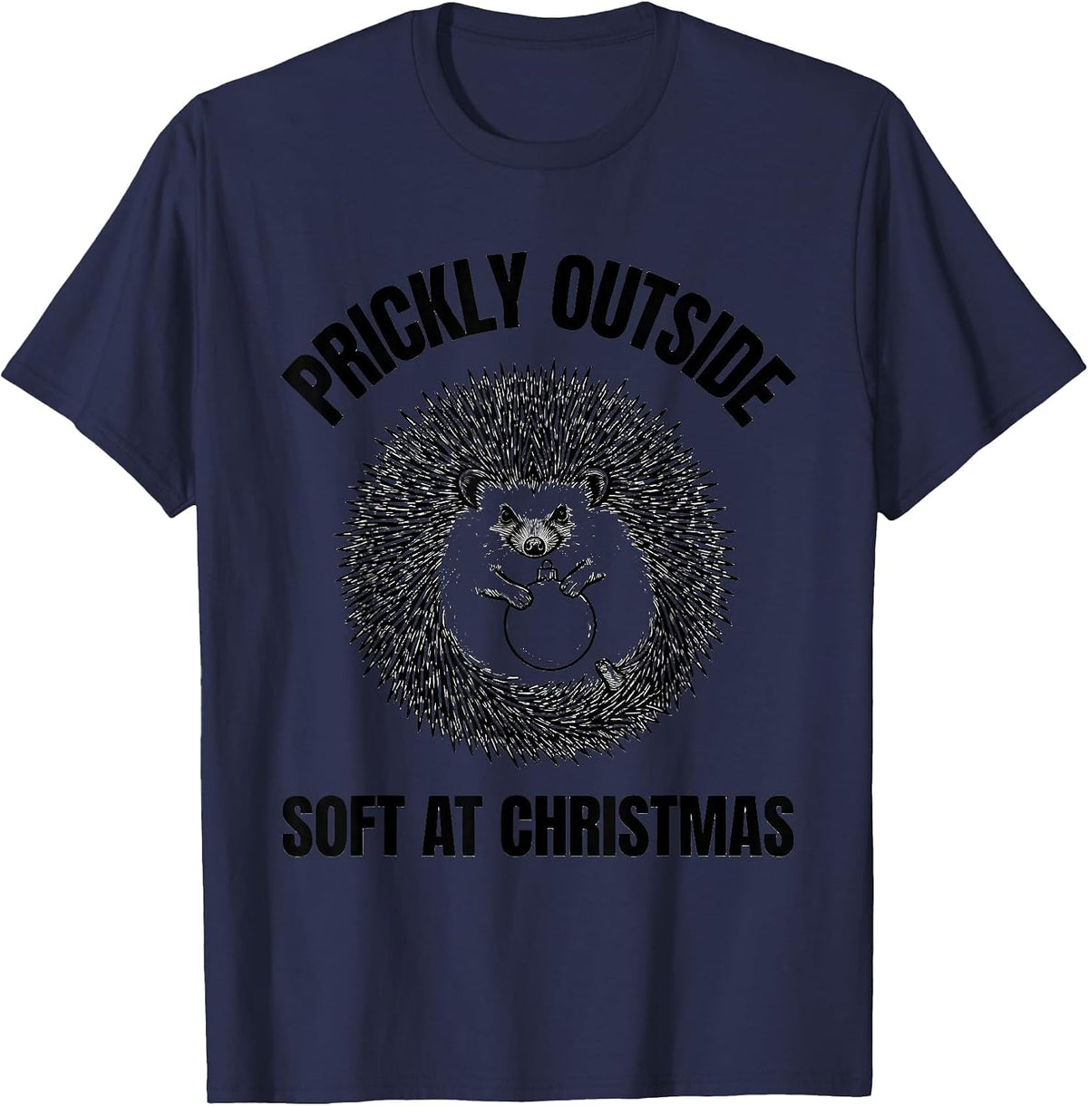 Prickly Outside Soft At Christmas Cute Hedgehog Animal Lover T-Shirt - Navy Blue