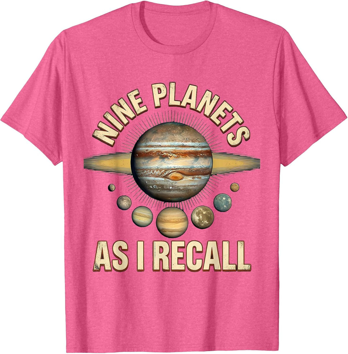 Nine Planets, As I Recall Vintage Funny Solar System Pluto T-Shirt - Pink Heather