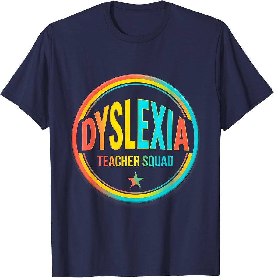 Dyslexia Teacher Squad Colorful Dyslexia Awareness Month T-Shirt - Navy Blue