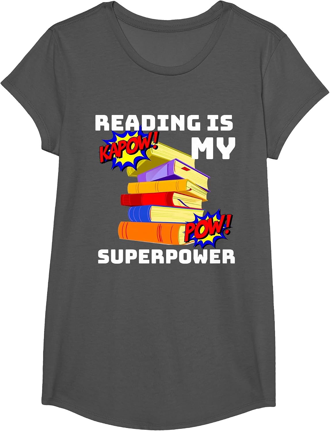 Reading is My Superpower Superhero Teacher T-Shirt - Girls Asphalt Grey