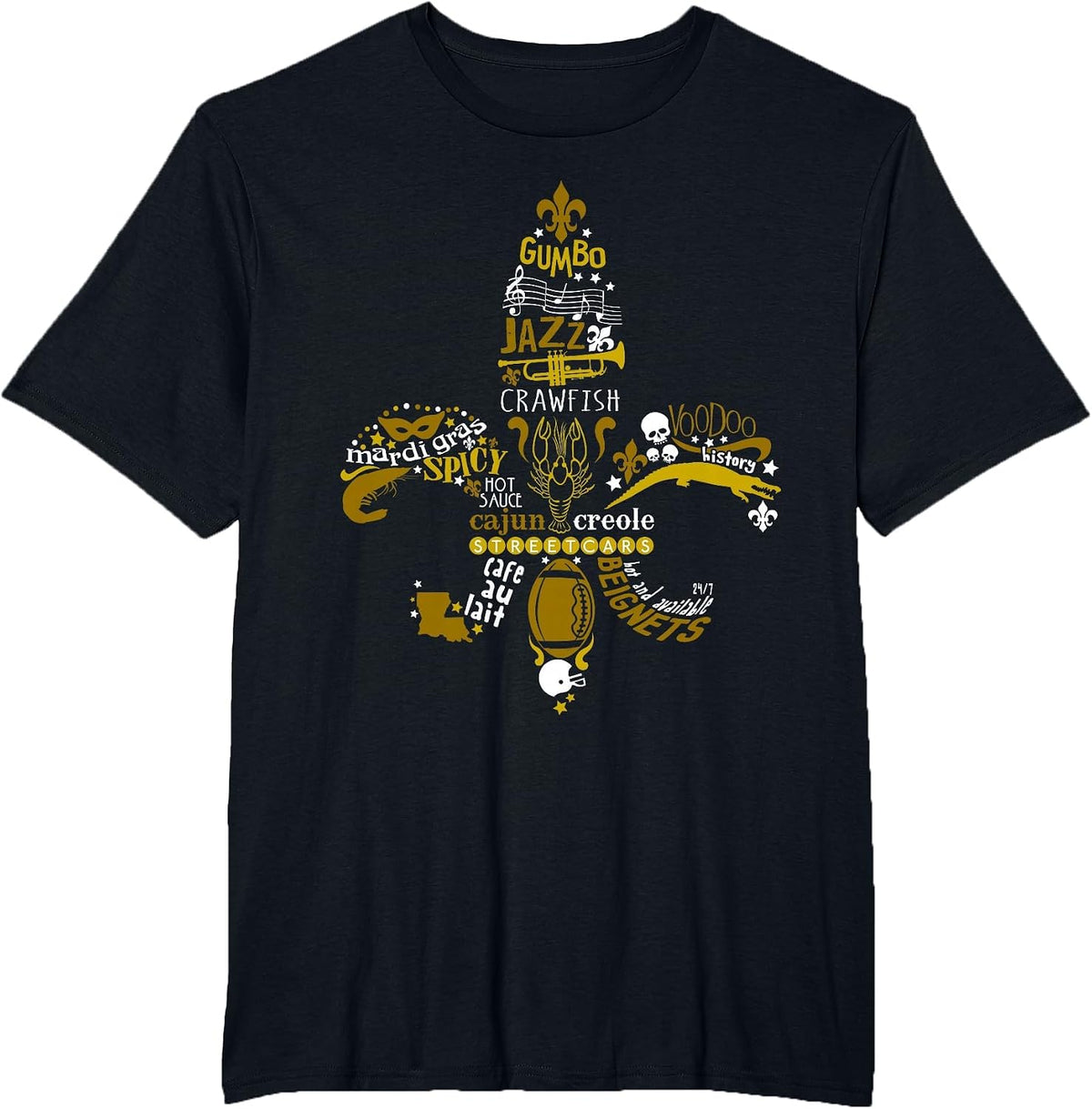New Orleans Fleur De Lis Mardi Gras and Football T-Shirt - Black