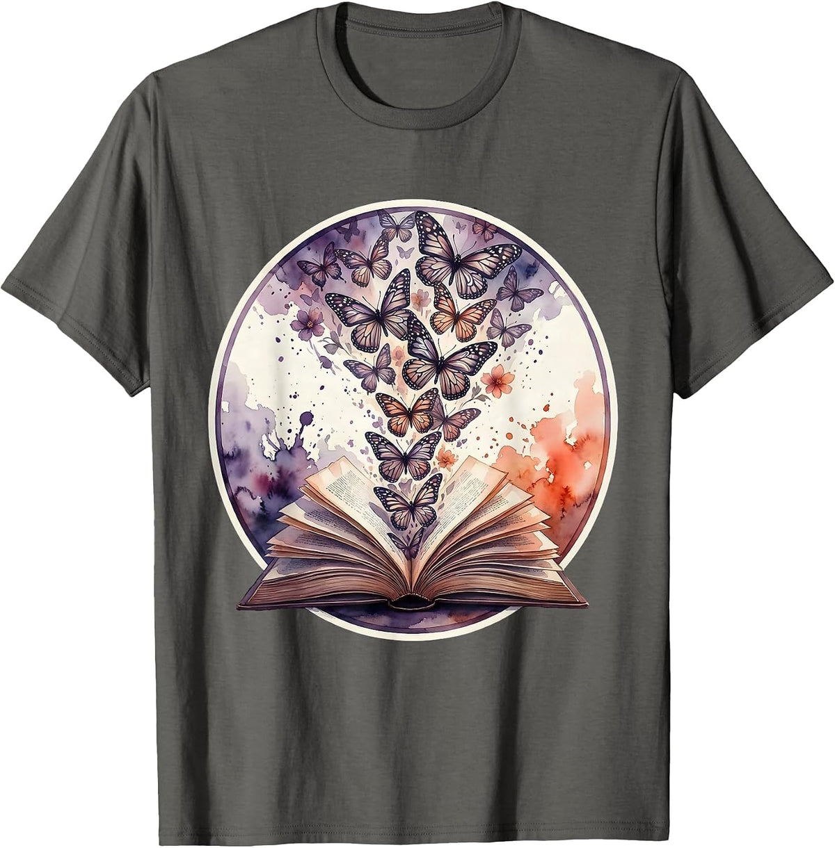 Dyslexia Awareness Open Book Butterflies Design T-Shirt - Asphalt Grey