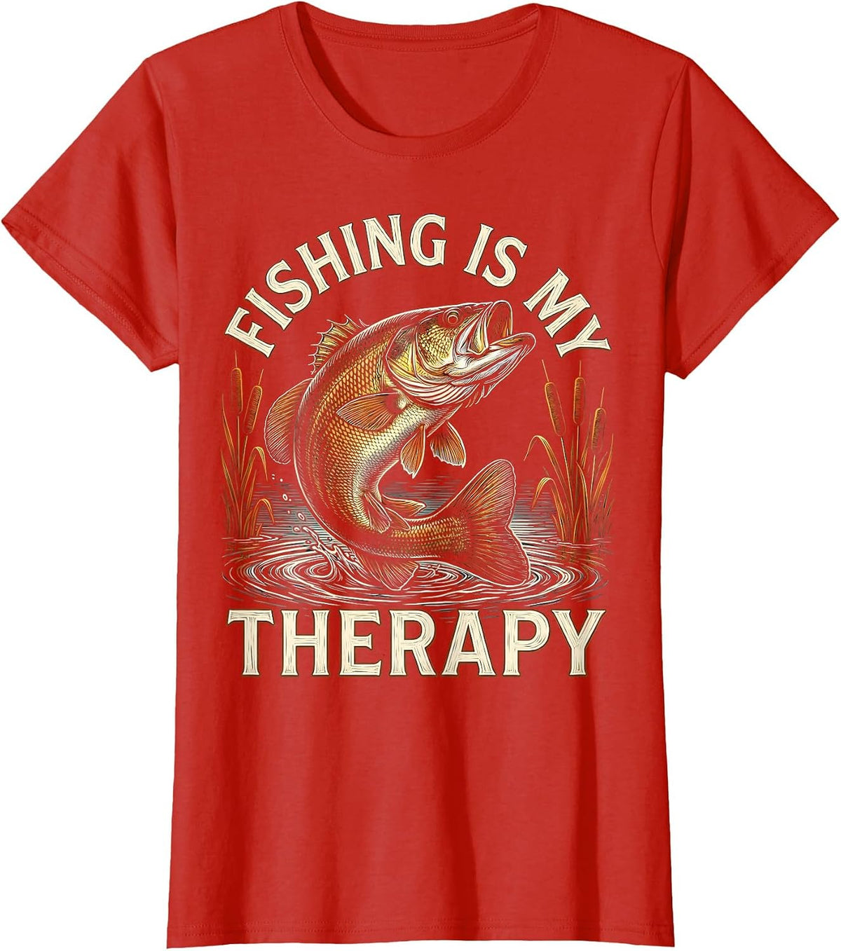 Fishing Is My Therapy Outdoor Angler Design T-Shirt - Red
