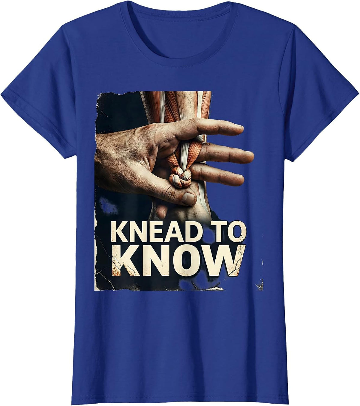 Women's Knead To Know Distressed Massage Therapist Occupational T-Shirt - Royal Blue