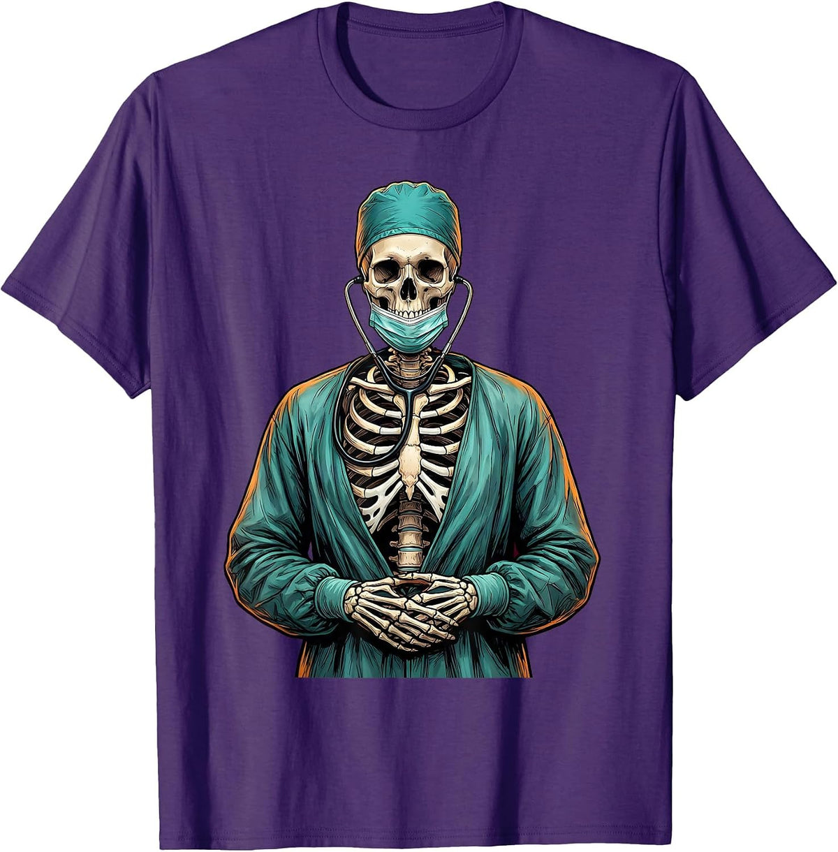 Healthcare Hero Skeleton Surgeon Graphic T-Shirt - Purple