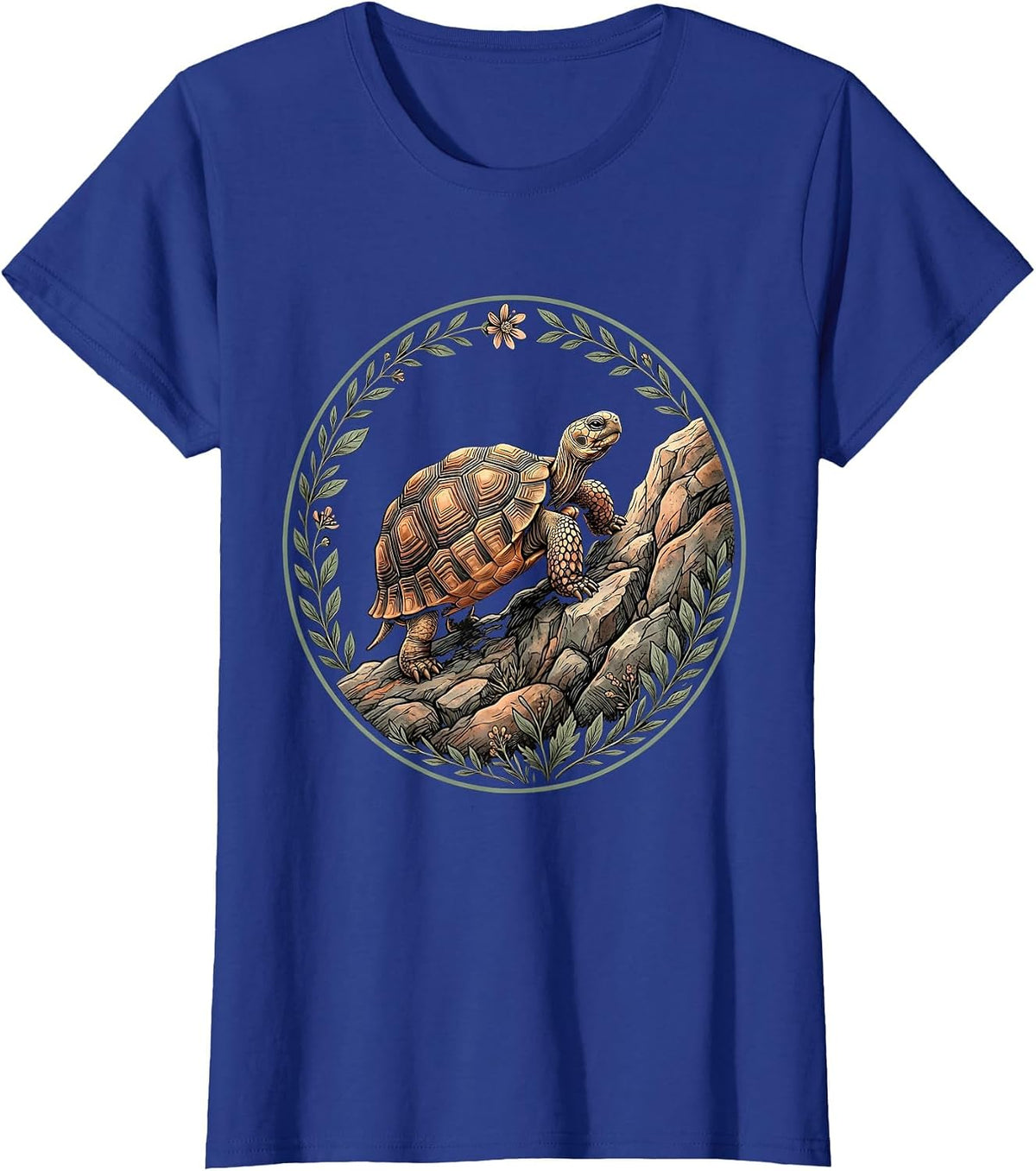 Women's Tortoise Climbing Rocky Hill Illustration T-Shirt - Royal Blue