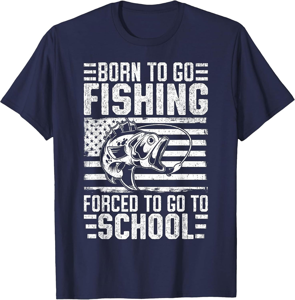Born to Go Fishing Bass Fish Fisherman Boy Kid Funny Fishing T-Shirt - Navy Blue