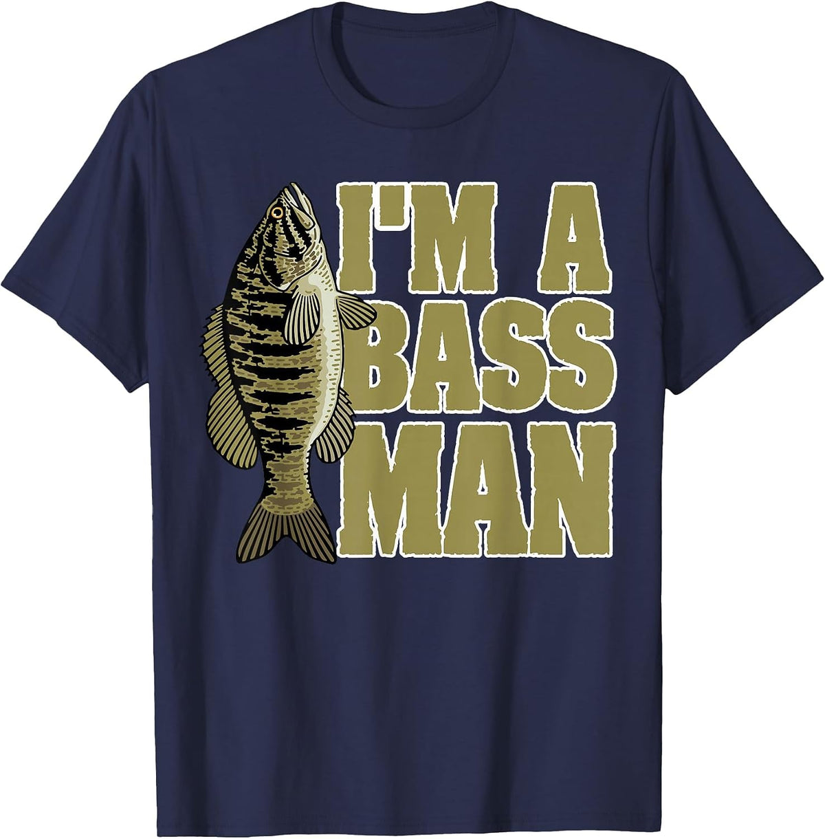 Bass Fishing Angling Mam Black Fish Fisherman Sport T-Shirt - Navy Blue