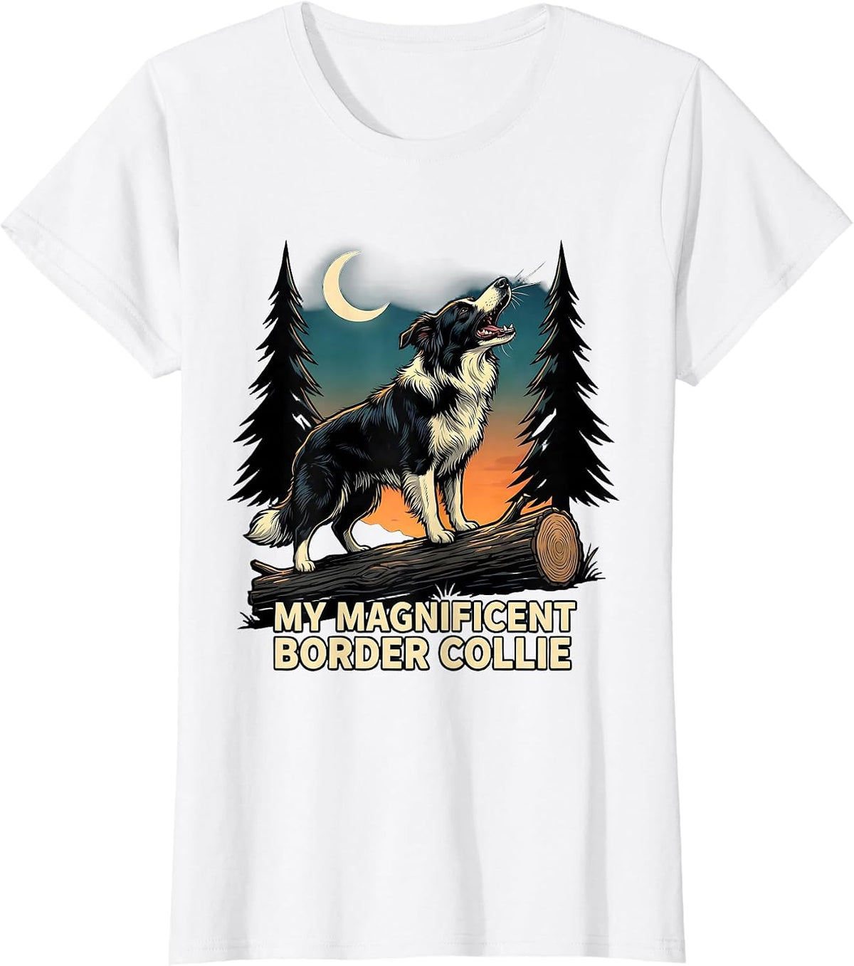 Women's MY MAGNIFICENT BORDER COLLIE Funny Cartoon Dog Breed Humor T-Shirt - White