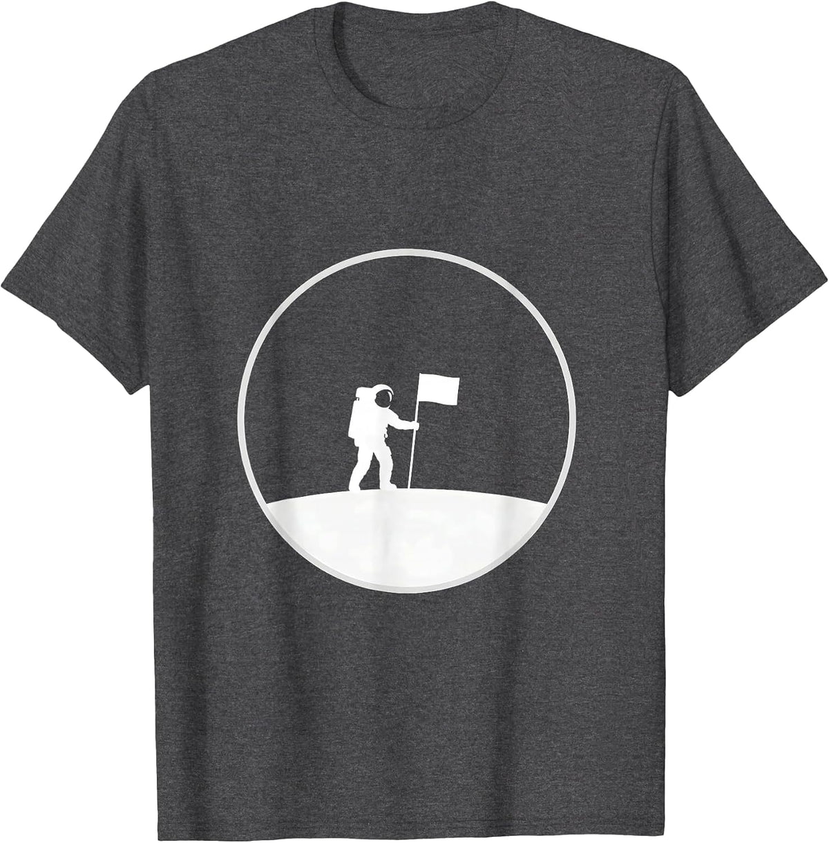 Astronaut Planting Flag on Moon Surface T-Shirt - Dark Heather Grey