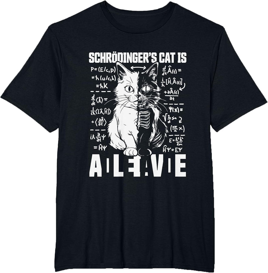 Schrödinger's Cat Dead and Alive Quantum Physics Physicist T-Shirt - Black