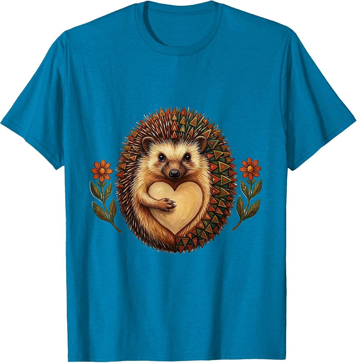 Folk Art Hedgehog Animal Lover Gift T-Shirt - Sapphire Blue