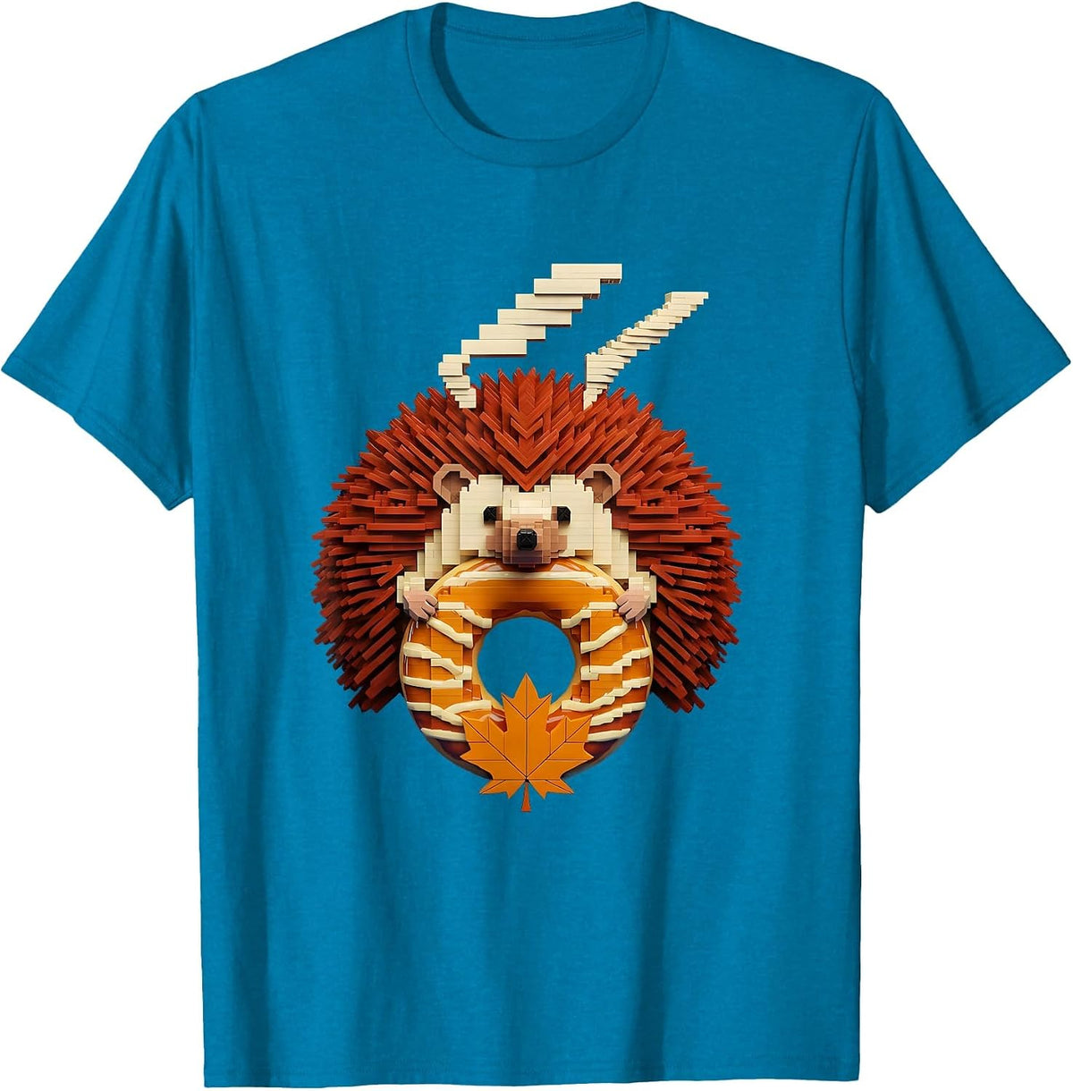 Cute Hedgehog Apple Cider Doughnut Fall Cozy Seasonal Humor T-Shirt - Sapphire Blue