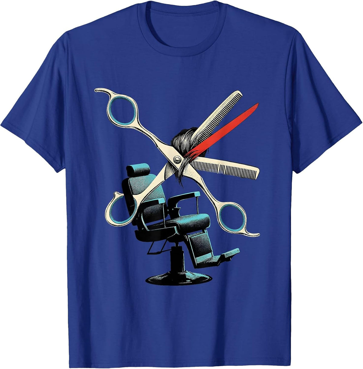 Men's Oversized Shears Hairdresser Barber Salon Workwear T-Shirt - Royal Blue