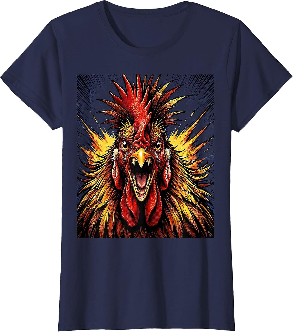 Women's Rooster Mohawk Attitude Punk Chicken Design T-Shirt - Navy Blue