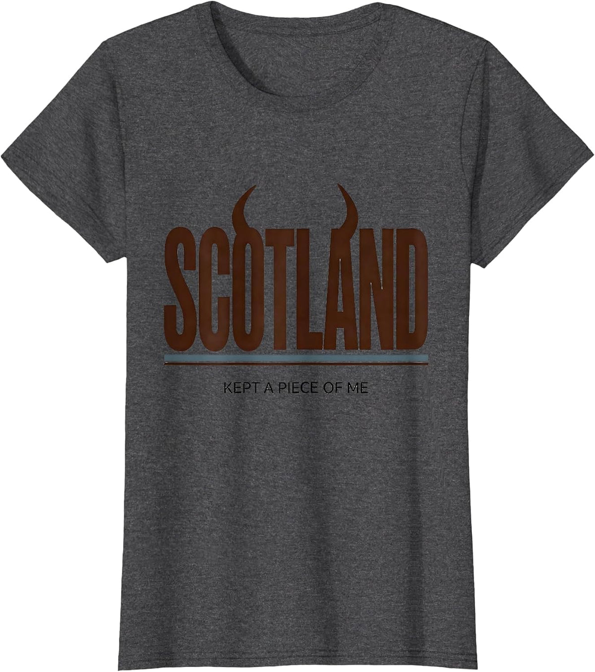 Women's Scotland Kept A Piece Of Me Cute Highland Cow Scottish Humor T-Shirt - Dark Heather Grey