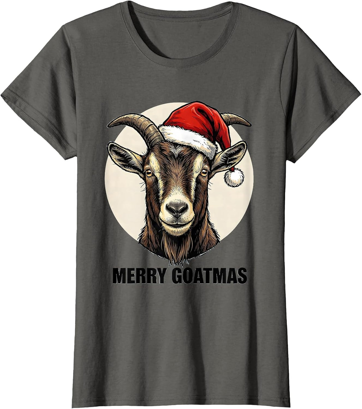 Women's Merry Goatmas Funny Goat Lover Christmas Santa Hat Holiday T-Shirt - Asphalt Grey