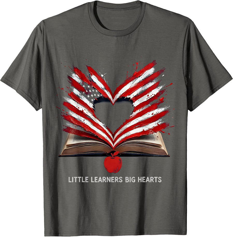 Little Learners Big Hearts Elementary Teacher Design T-Shirt - Asphalt Grey