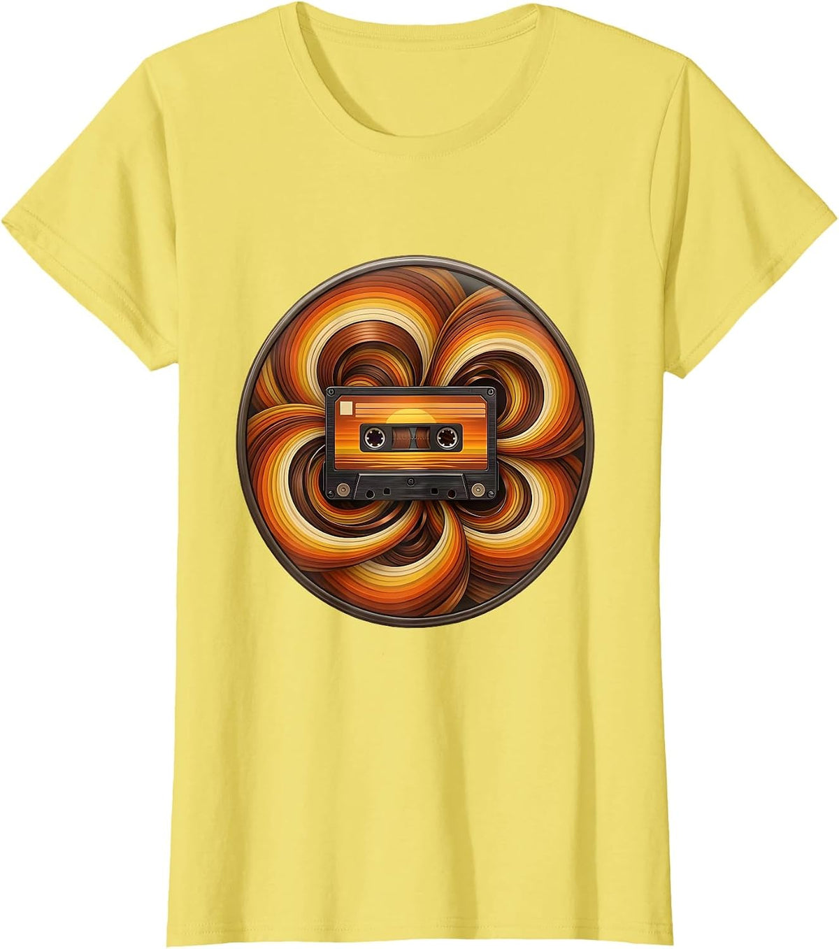 Cassette Storm Rock and Roll Wind Art Design T-Shirt - Lemon Yellow