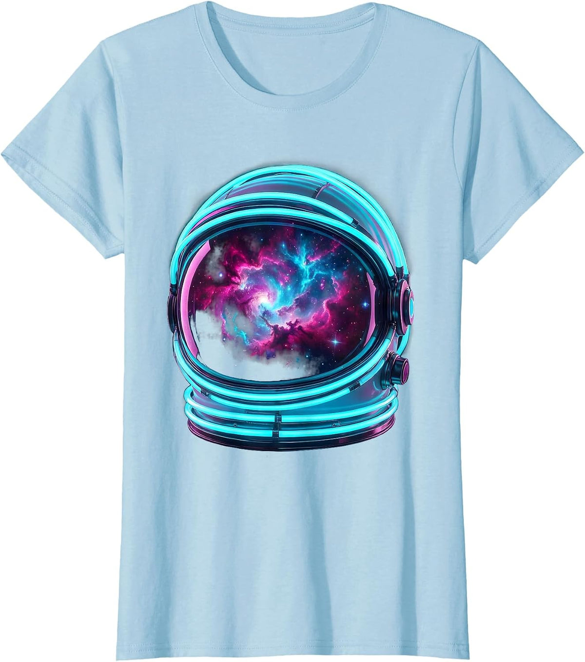Women's Astronaut Helmet Nebula Reflection Space Art T-Shirt - Baby Blue