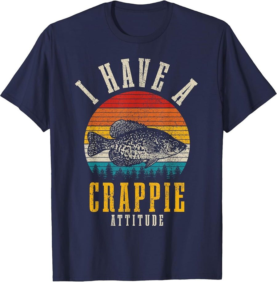 Crappie Fishing I Have A Crappie Attitude Funny Vintage Fish T-Shirt - Navy Blue