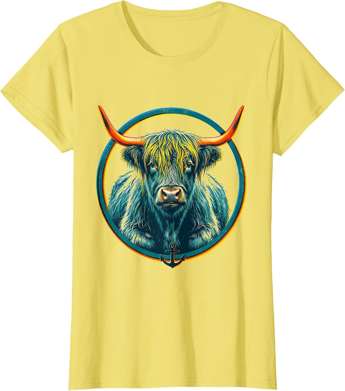 Cute Highland Cow Risograph Scottish Cow Humor T-Shirt - Lemon Yellow
