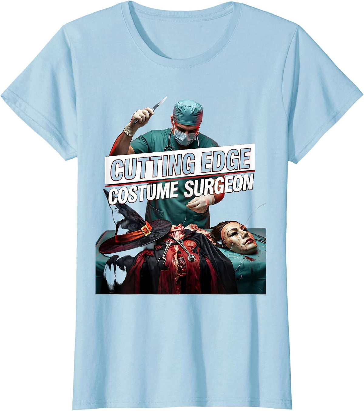 Women's Cutting Edge Costume Surgeon Halloween Design T-Shirt - Baby Blue