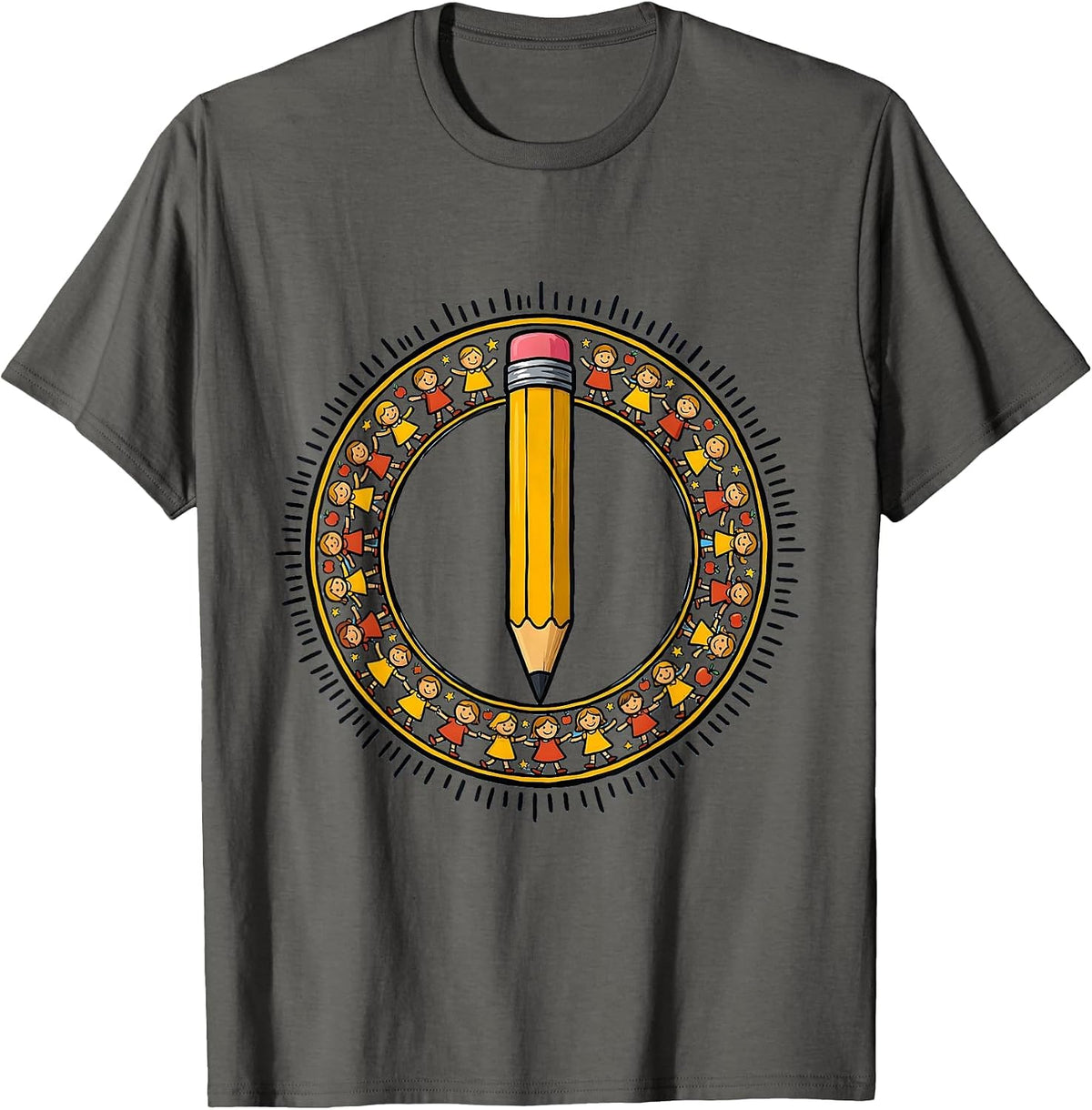 Men's Elementary Teacher Pencil Graphic Tee T-Shirt - Asphalt Grey