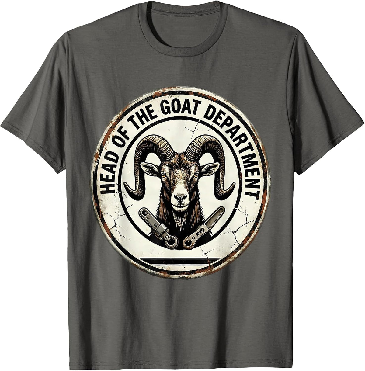 Head Of The Goat Department Funny Goat Owner Farmer Humor T-Shirt - Asphalt Grey