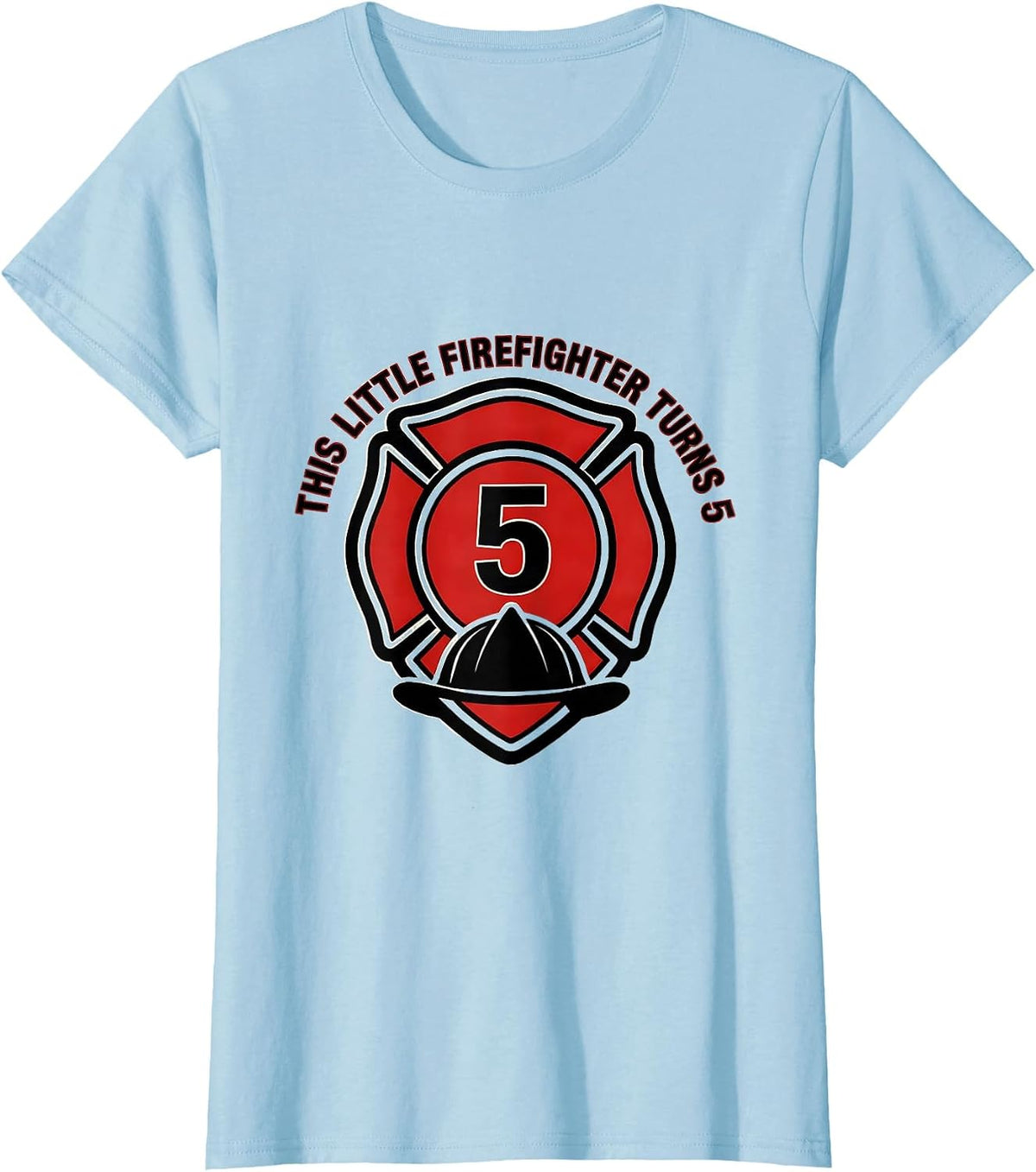 This Little Firefighter Turns 5 Fire Truck Birthday Boy T-Shirt - Baby Blue