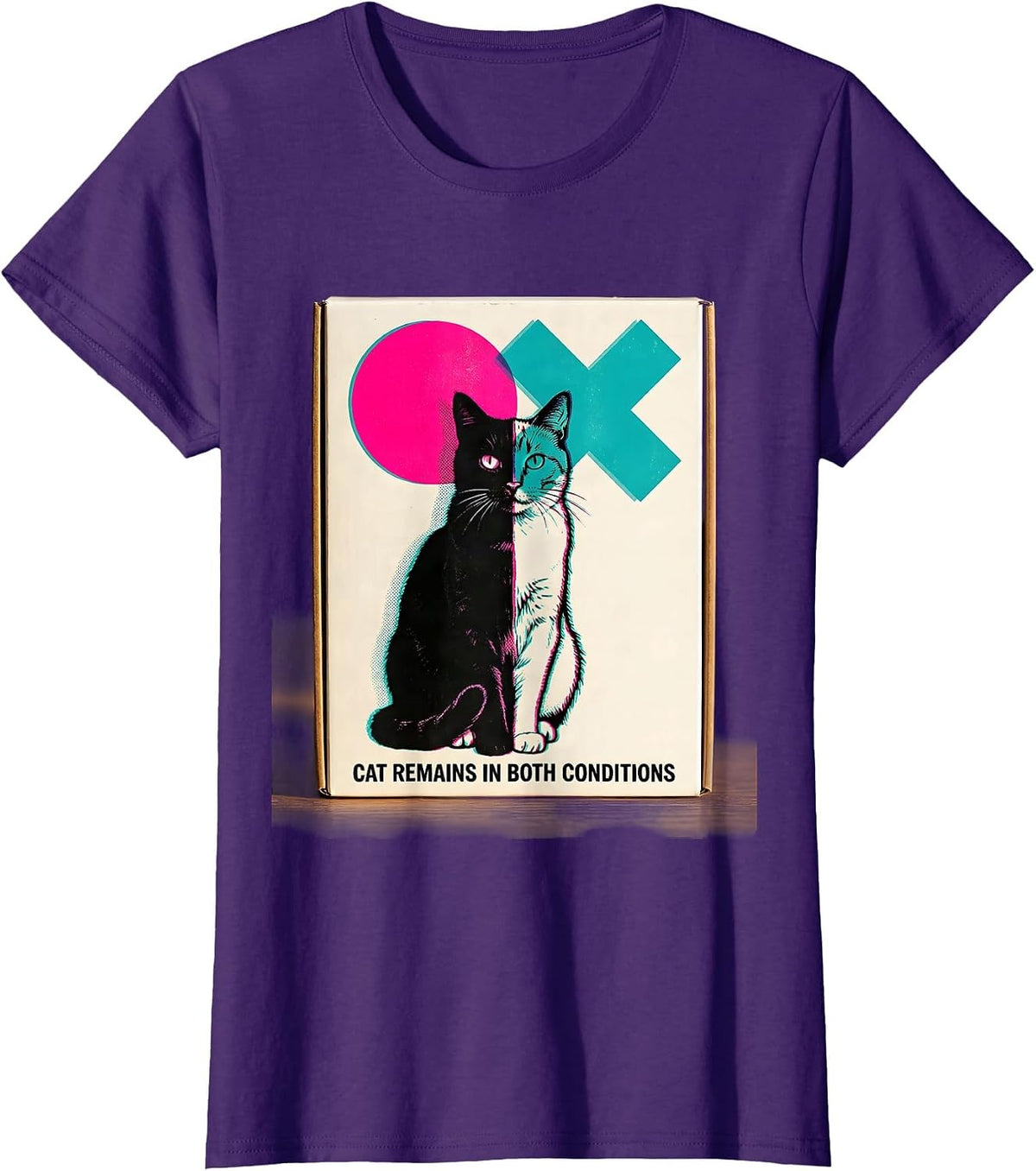 Women's Cat Remains In Both Conditions Quantum Physics Humor T-Shirt - Purple
