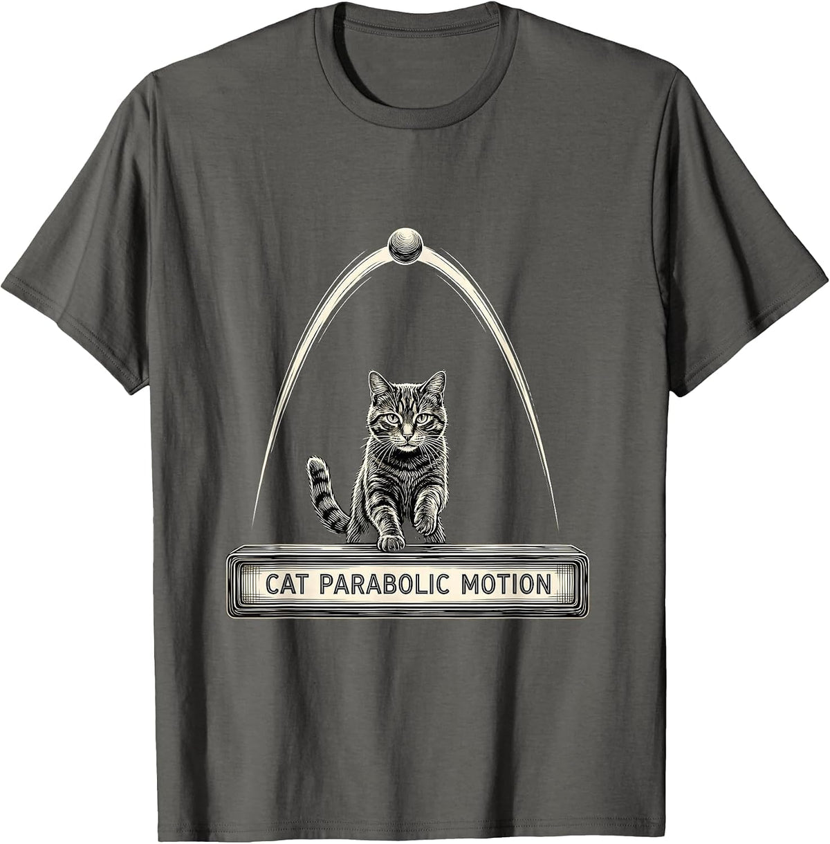 Men's Cat Parabolic Motion Funny Cat Physics Science Math Teacher T-Shirt - Asphalt Grey