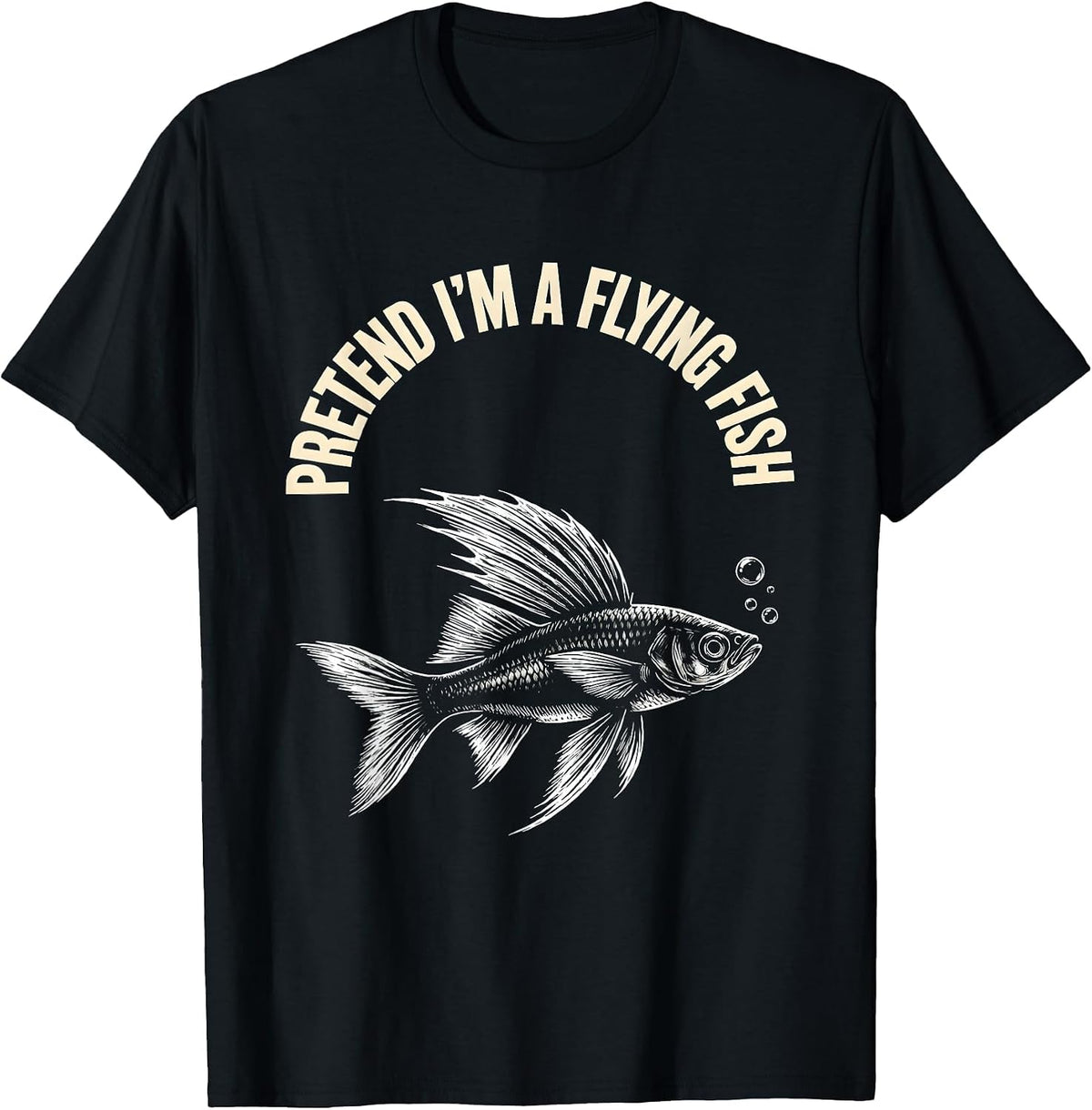 Men's Pretend I'm A Flying Fish Scratchboard Halloween Fish T-Shirt - Black
