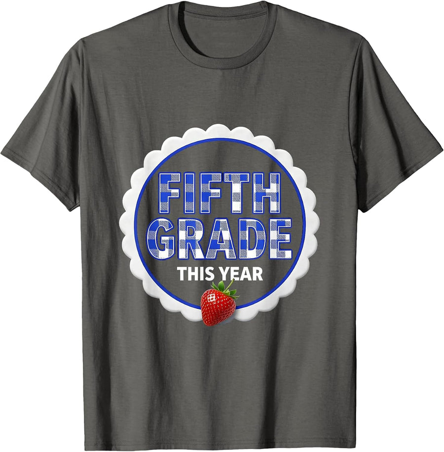 Fifth Grade This Year Cute Gingham Teacher Back To School T-Shirt - Asphalt Grey