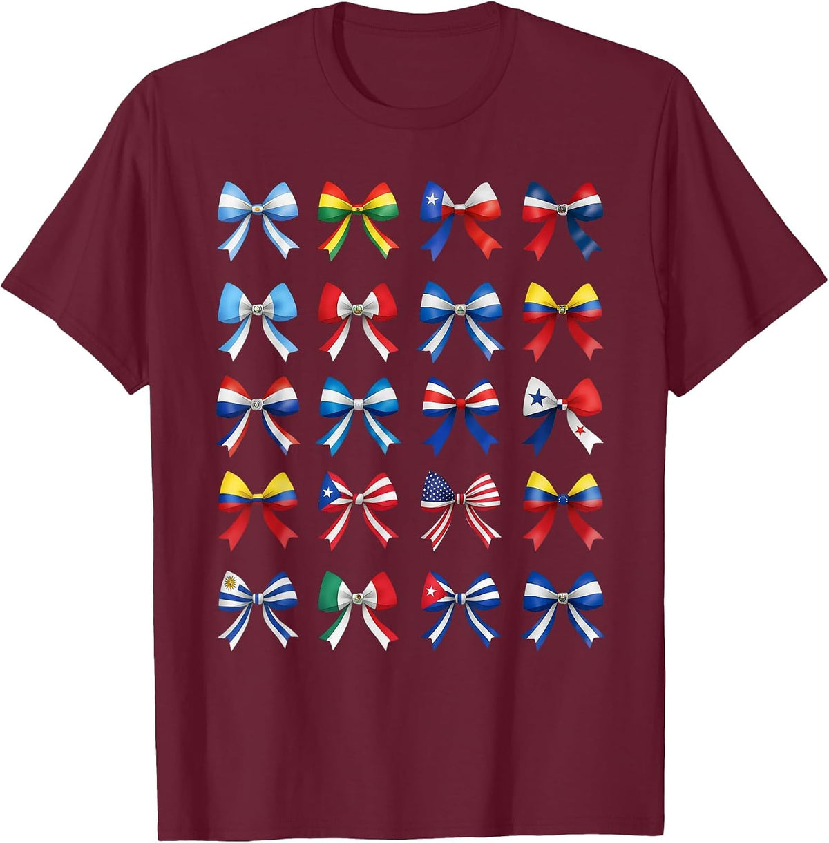 Hispanic Heritage Month Countries Flags Maestra Coquette Bow T-Shirt - Burgundy