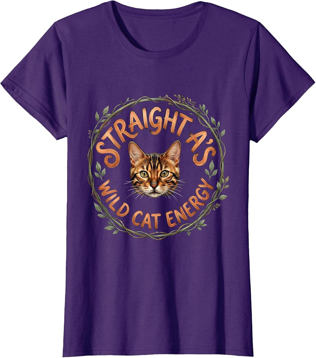 Women's Bengal Cat Lover Back to School Design T-Shirt - Purple
