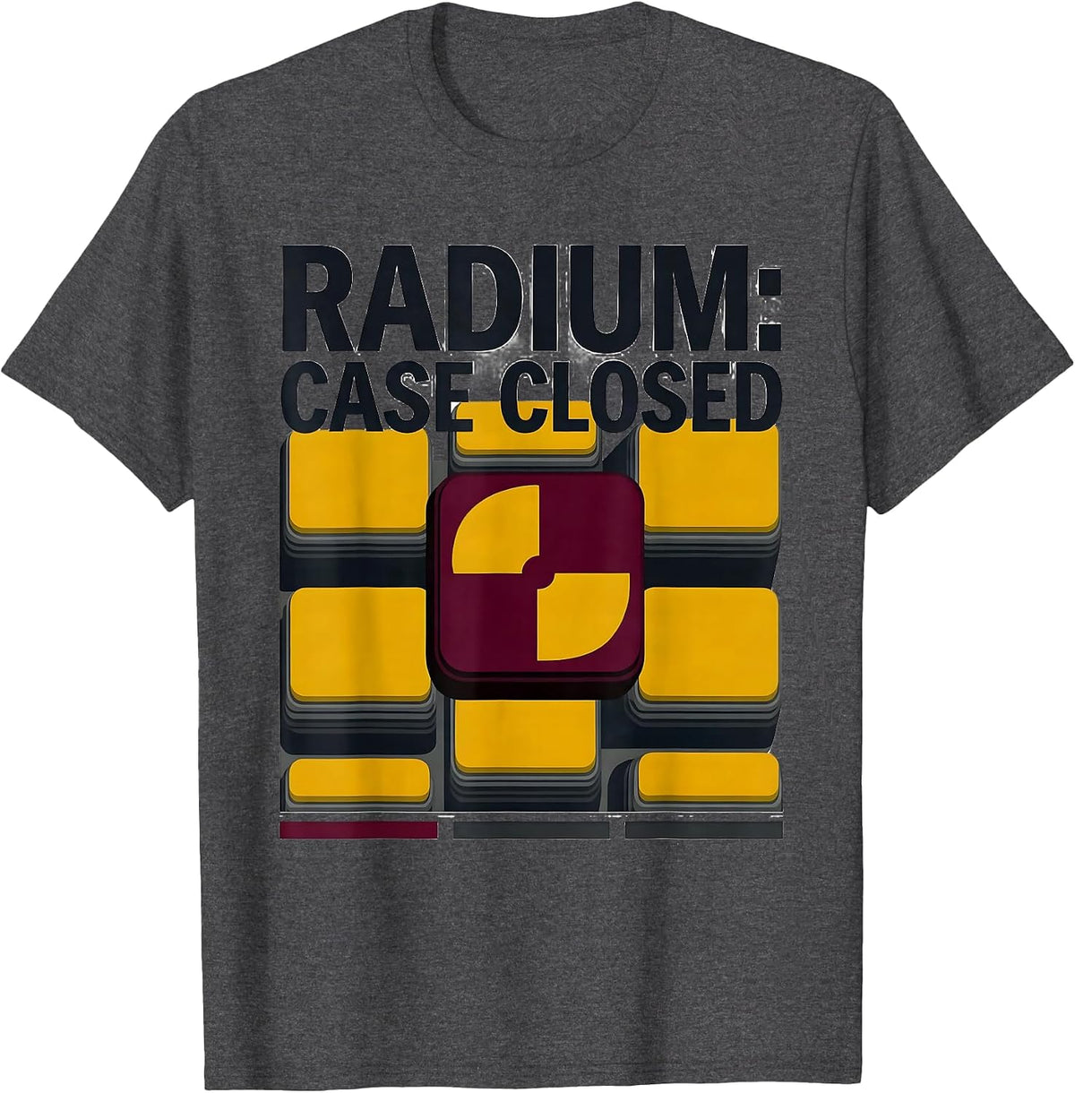 Radium: Case Closed Funny Periodic Table Science Teacher T-Shirt - Dark Heather Grey