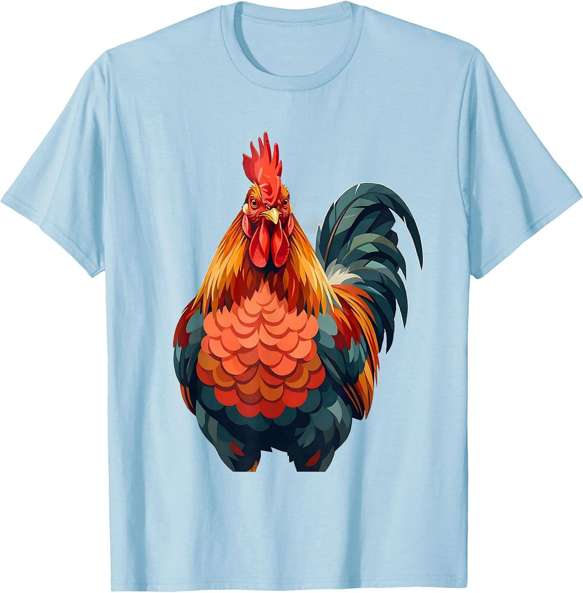 Proud Rooster Puffed Chest Graphic Design T-Shirt - Baby Blue