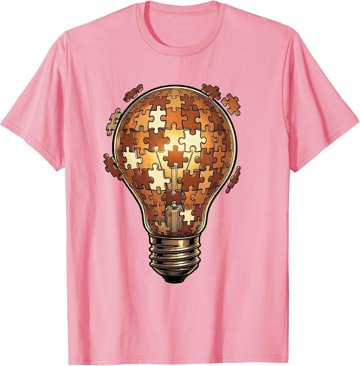 Men's Dyslexia Awareness Lightbulb Puzzle Art Design T-Shirt - Pink